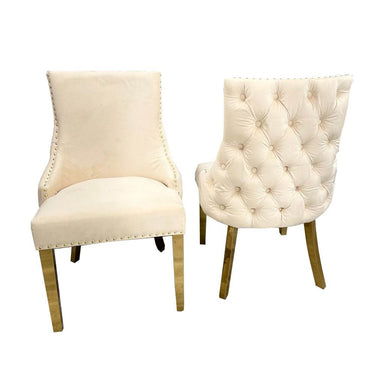 Kensington Cream Velvet Dining Chair with Gold Stud Detail and Luxurious Buttoned Back - UK Luxury Furniture